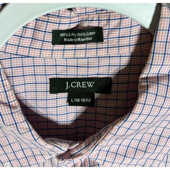J Crew 100s 2-Ply Cotton Button Down Shirt Mens Large Pink Plaid Long Sleeve - Picture 3 of 16